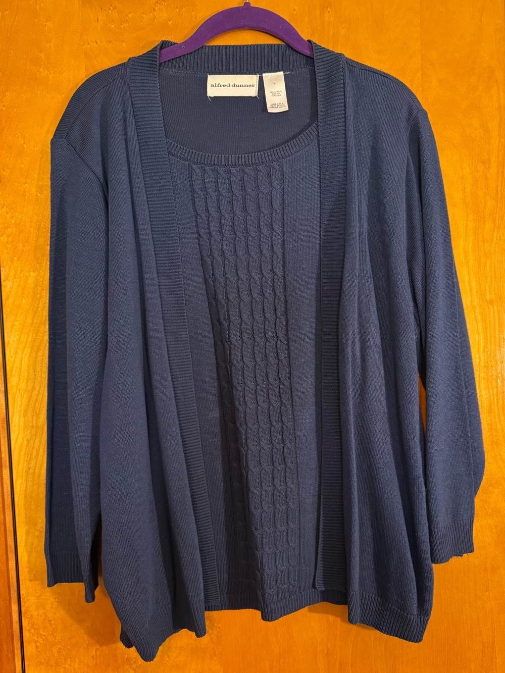 Alfred Dunner Navy Open-Front Cable-Panel Cardigan